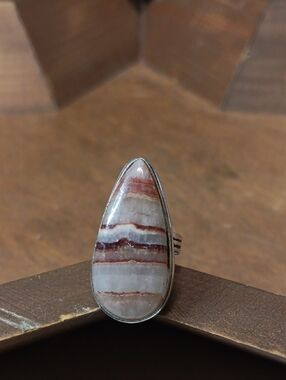 Sterling Teardrop Banded Agate Ring in Cream and Brown